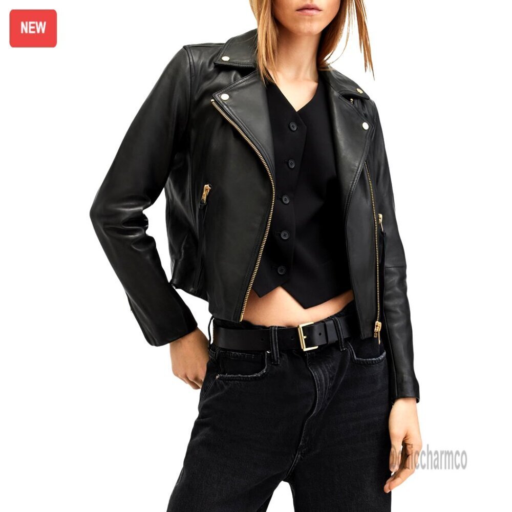 Soft Lamb Leather Biker Jacket, Timeless Finish, Metal Trims, Year-Round Wear